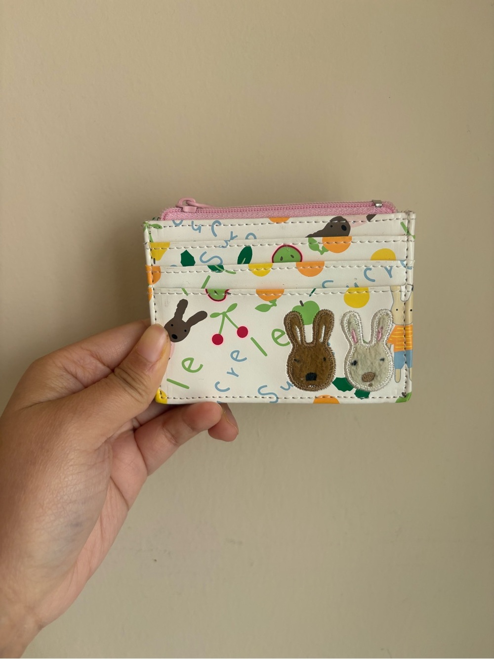 Kids Bunny Cardholder Wallet - White with Pink Zip